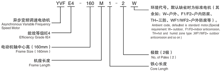 YVFE4系列高效變頻調(diào)速三相異步電動(dòng)機(jī)型號(hào)說明